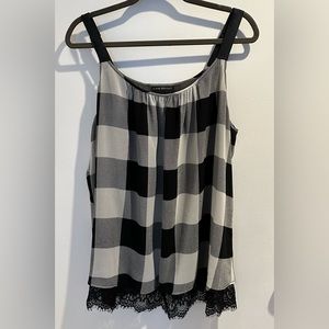 Lane Bryant Black and Gray Checked Lace-Trim Tank Top